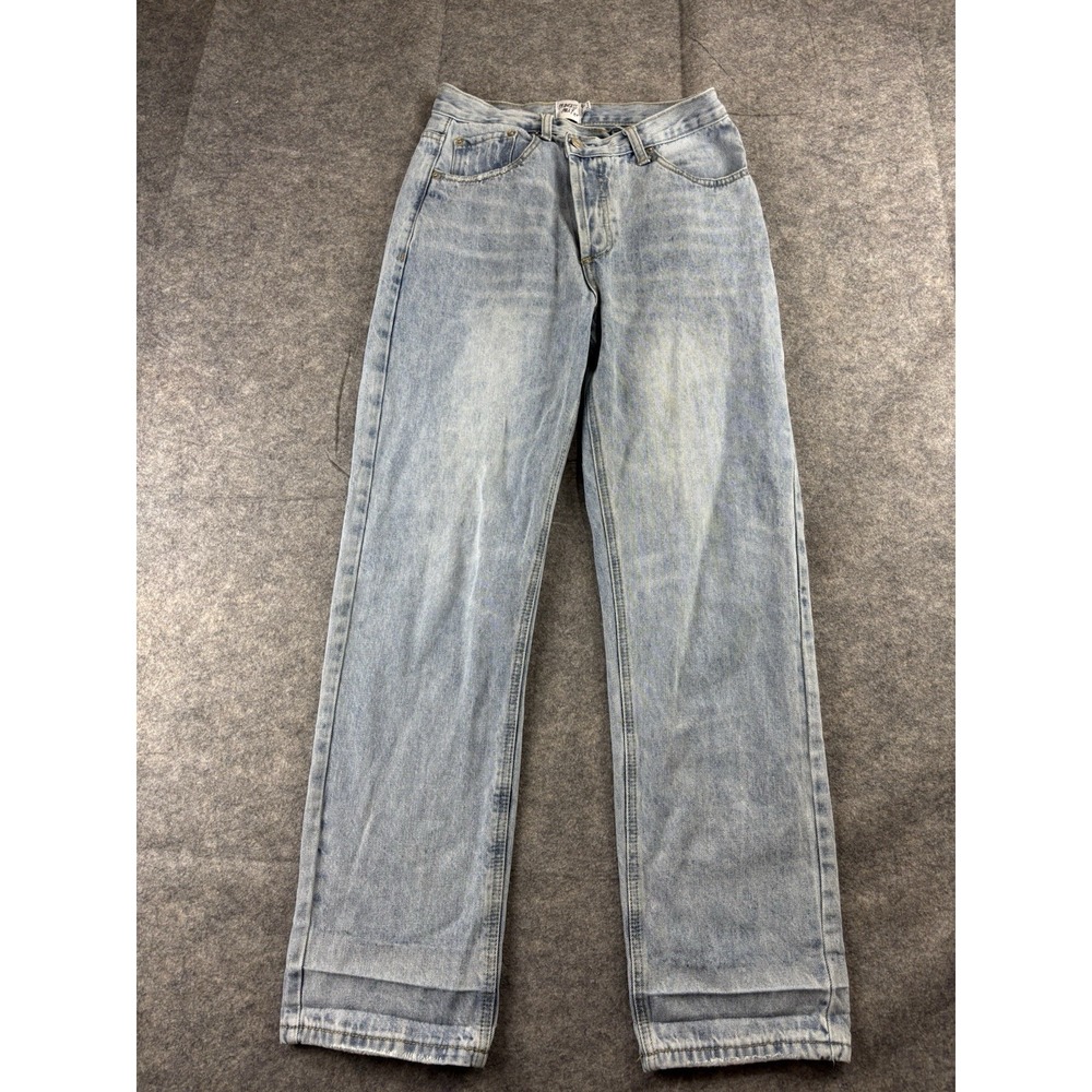 Princess Polly Women's 6 Criss Cross Waist High Rise Straight Leg Blue Jeans